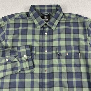 Flylow Shirt Mens Large Green Blue Plaid Snap Button Front Long Sleeve Pockets